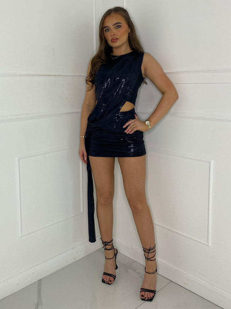 Draped Sequin Dress - Black