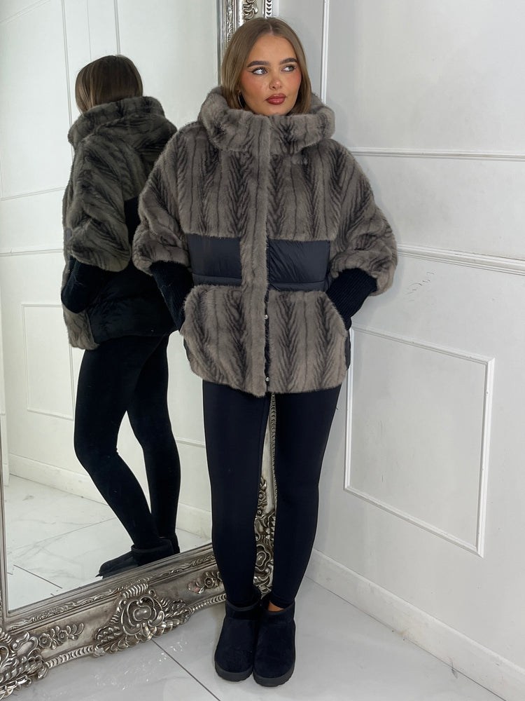 Faux Fur Patch Detail Hooded Jacket - Black