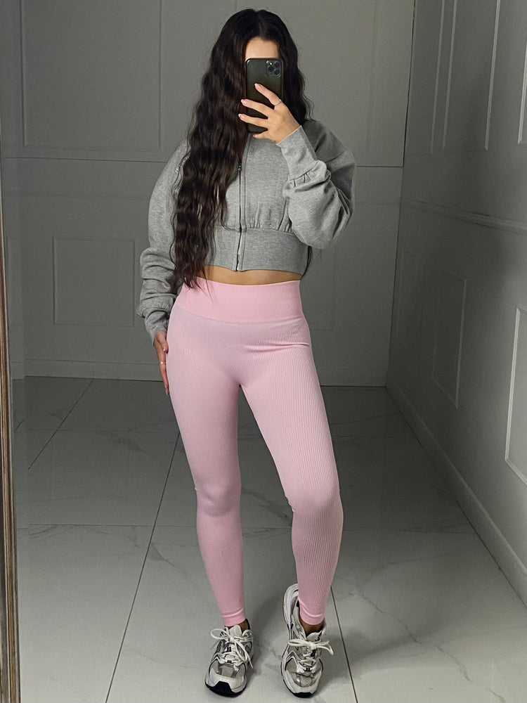 Seamless Ribbed Leggings - Baby Pink