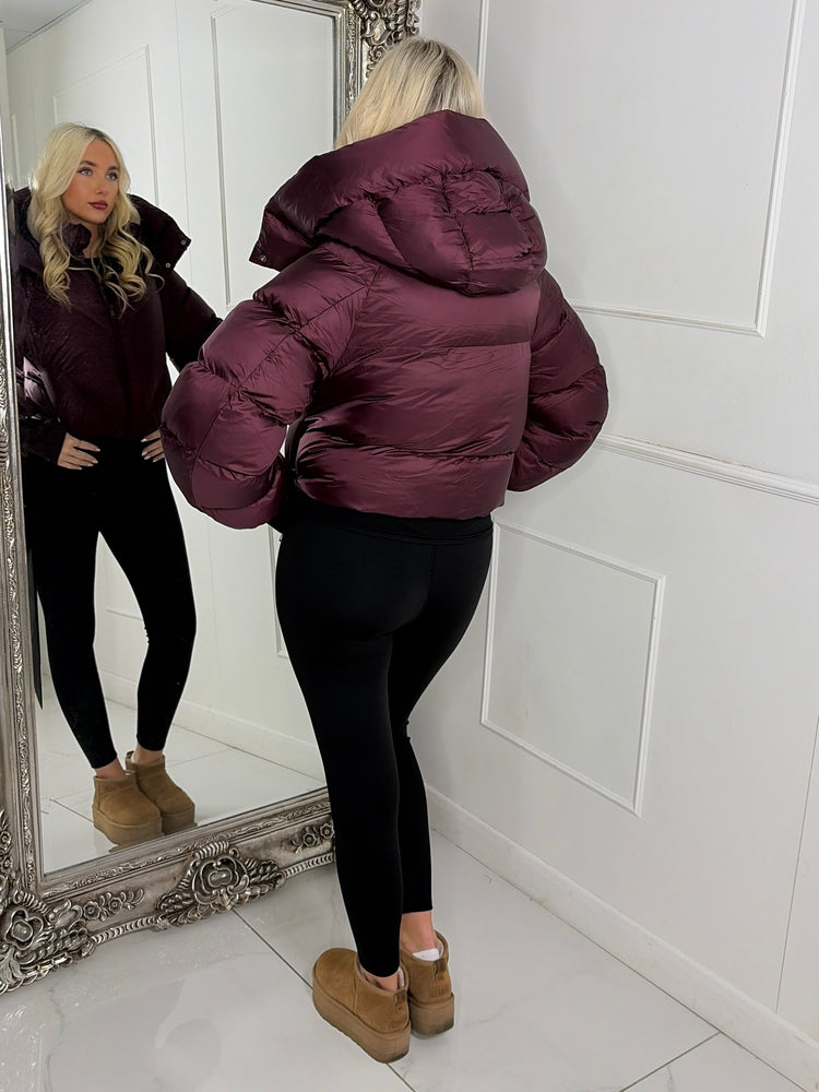 Puffer Coat With Detachable Hood - Wine
