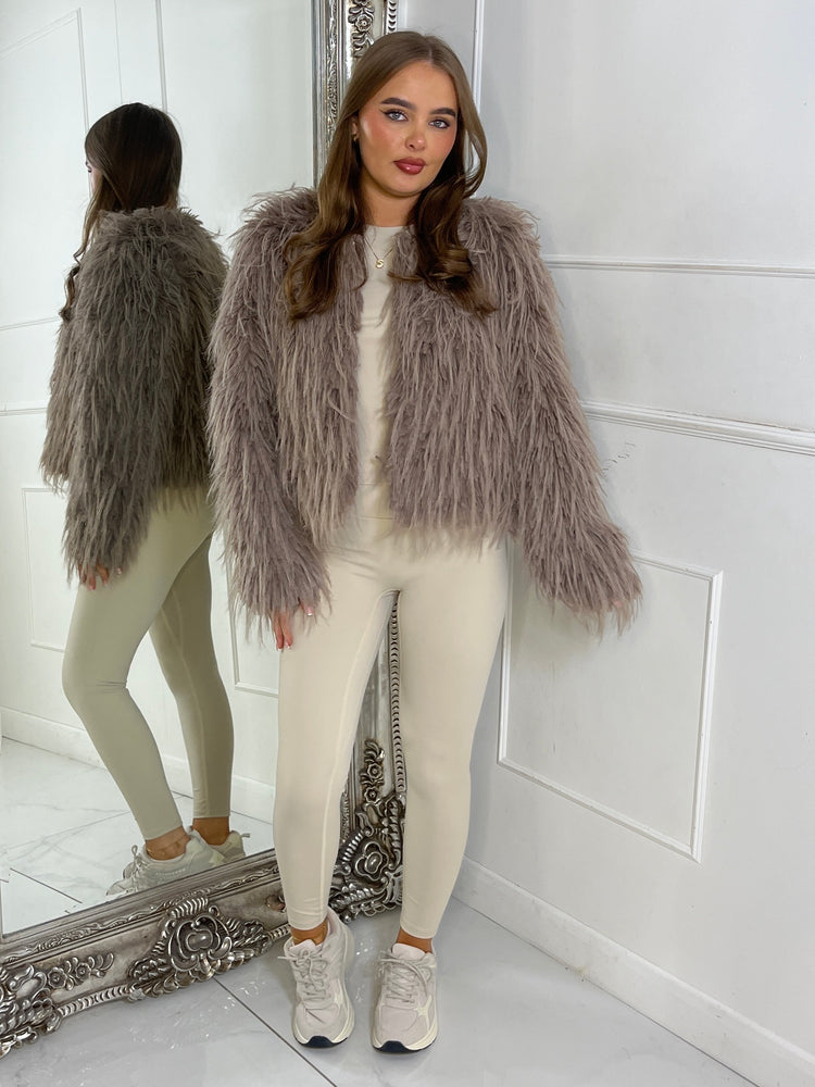 Shaggy Faux Fur Jacket - Brown