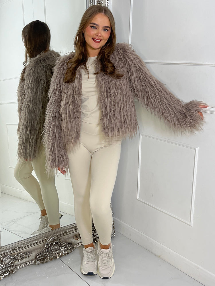 Shaggy Faux Fur Jacket - Brown