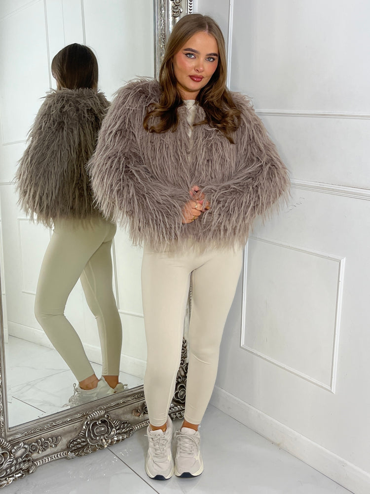 Shaggy Faux Fur Jacket - Brown