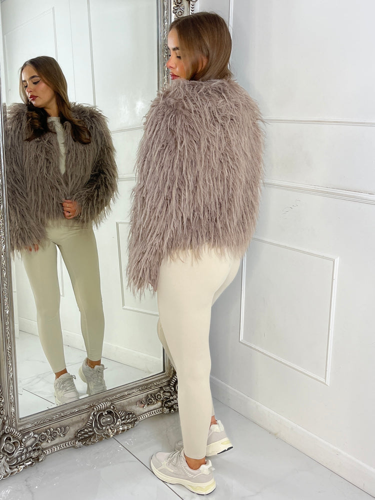 Shaggy Faux Fur Jacket - Brown