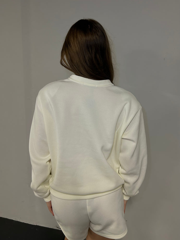 Miskyra Embroidered Sweatshirt & Shorts Set - Cream