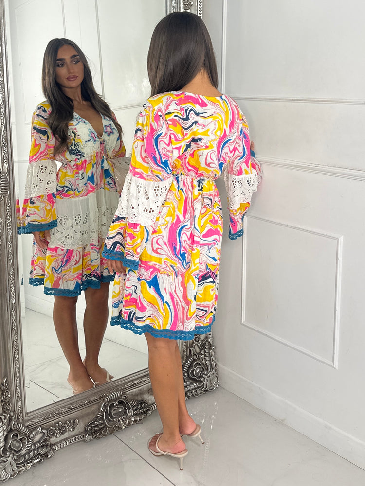 Marble Bead Detailed V Neck Boho Dress - Multi 2