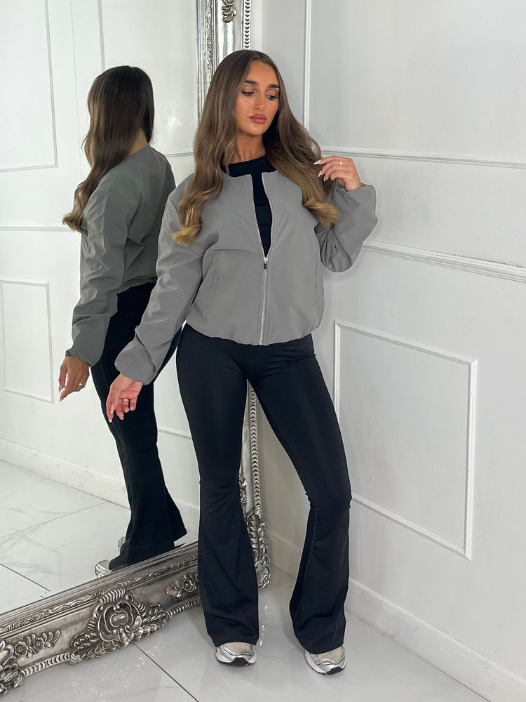 Puff Sleeve Windbreaker Jacket - Olive Green