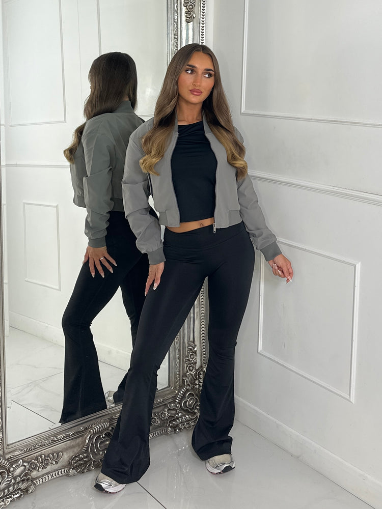 Crop Bomber Windbreaker Jacket - Olive Green