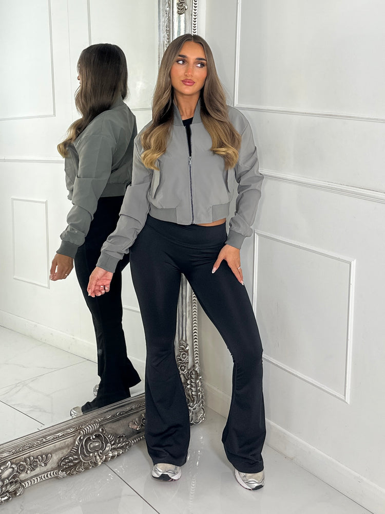 Crop Bomber Windbreaker Jacket - Olive Green