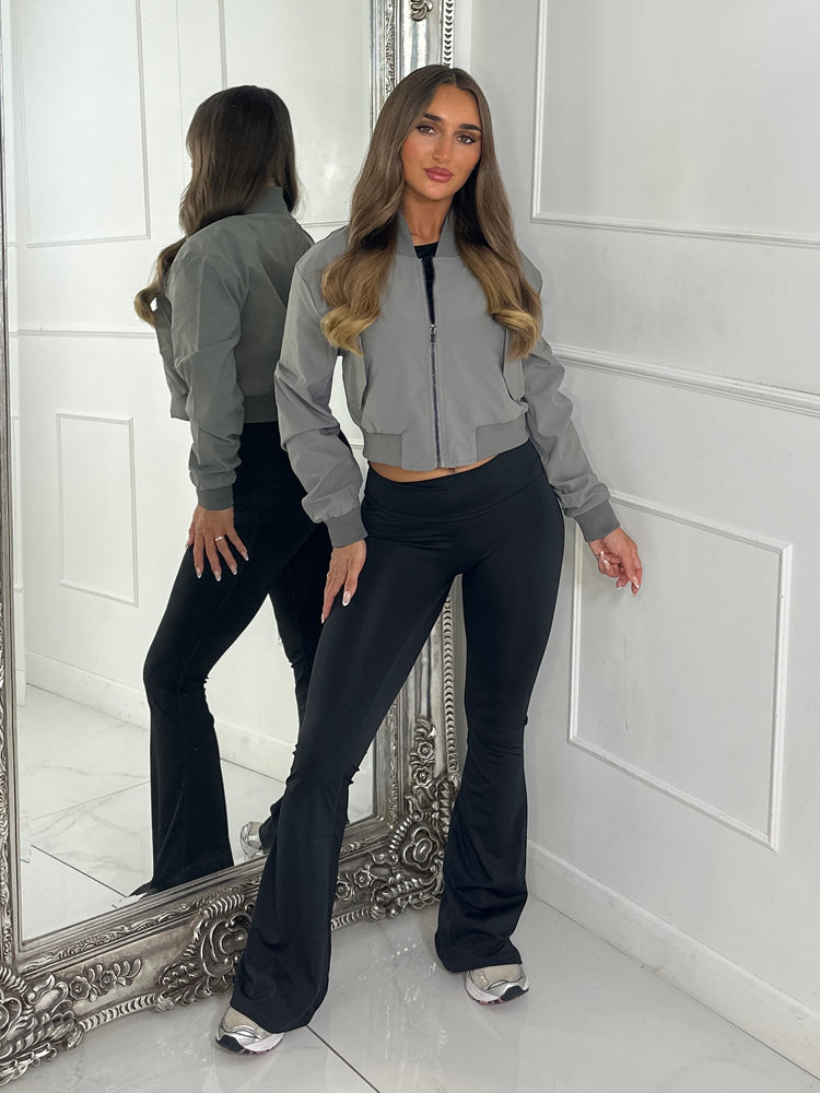 Crop Bomber Windbreaker Jacket - Olive Green