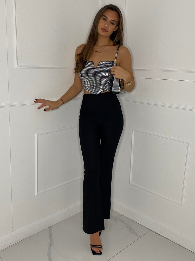 Square Sequin Corset Style Top - Silver