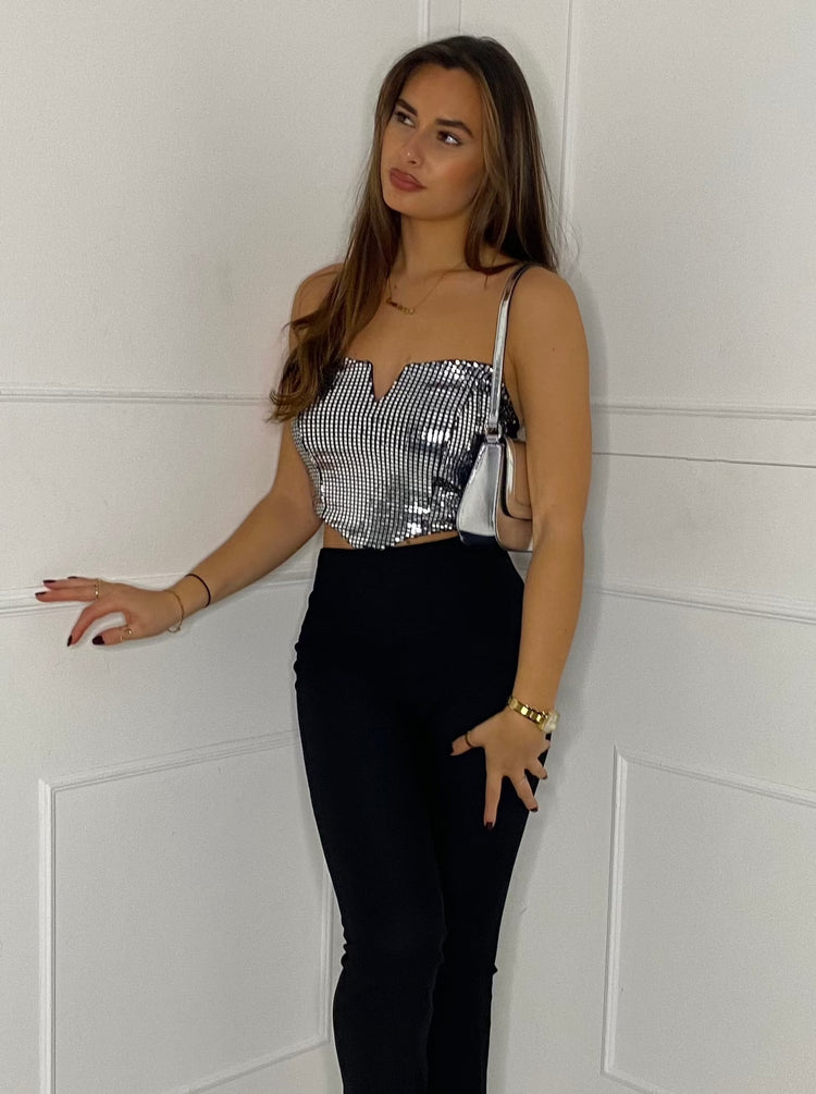 Square Sequin Corset Style Top - Silver