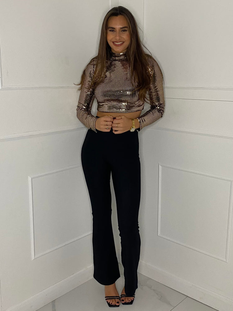 Square Sequin Long Sleeve Top - Gold