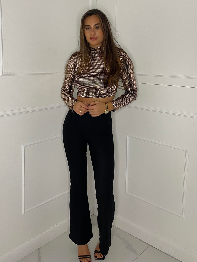 Square Sequin Long Sleeve Top - Gold