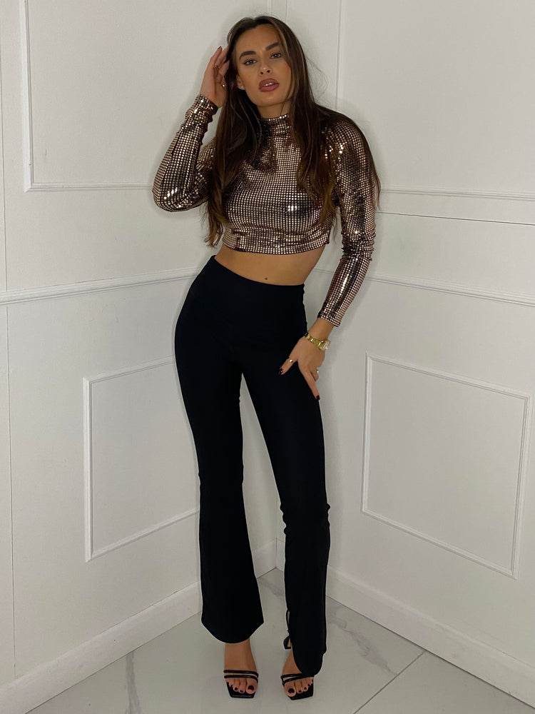 Square Sequin Long Sleeve Top - Gold