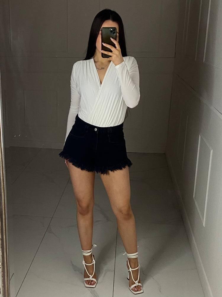 Wrap Front Long Sleeved Bodysuit - White