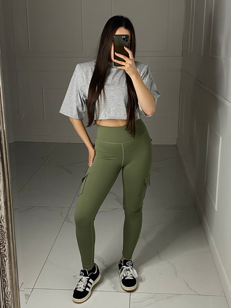 Ruched Bum Pocket Detail Leggings - Khaki