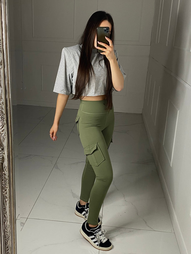 Ruched Bum Pocket Detail Leggings - Khaki