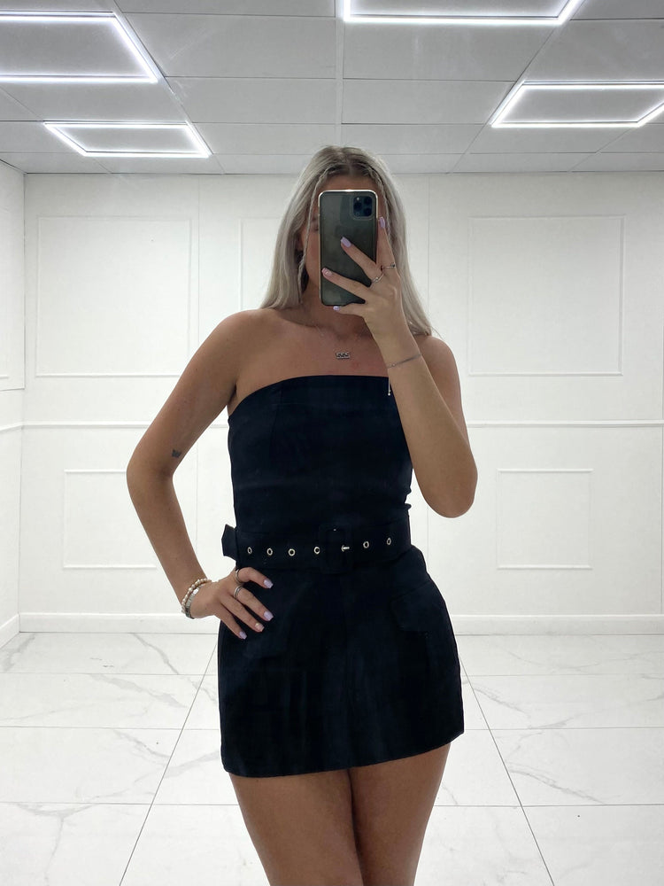 Belted Cargo Style Playsuit - Black