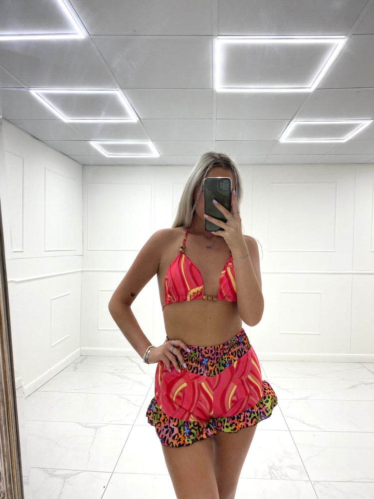 Leopard Print Bra Top & Shorts Co-Ord - Multi