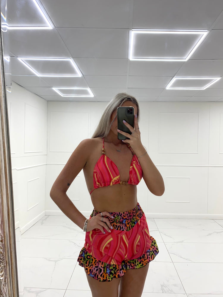 Leopard Print Bra Top & Shorts Co-Ord - Multi