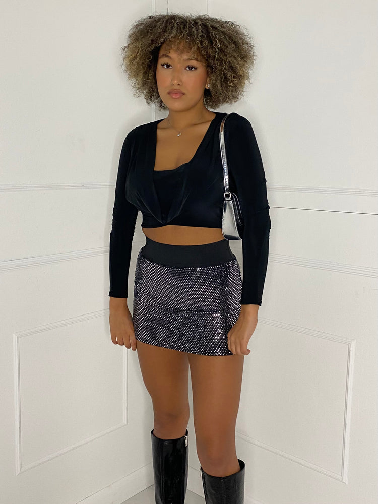 Cowl Neck Long Sleeve Top - Black