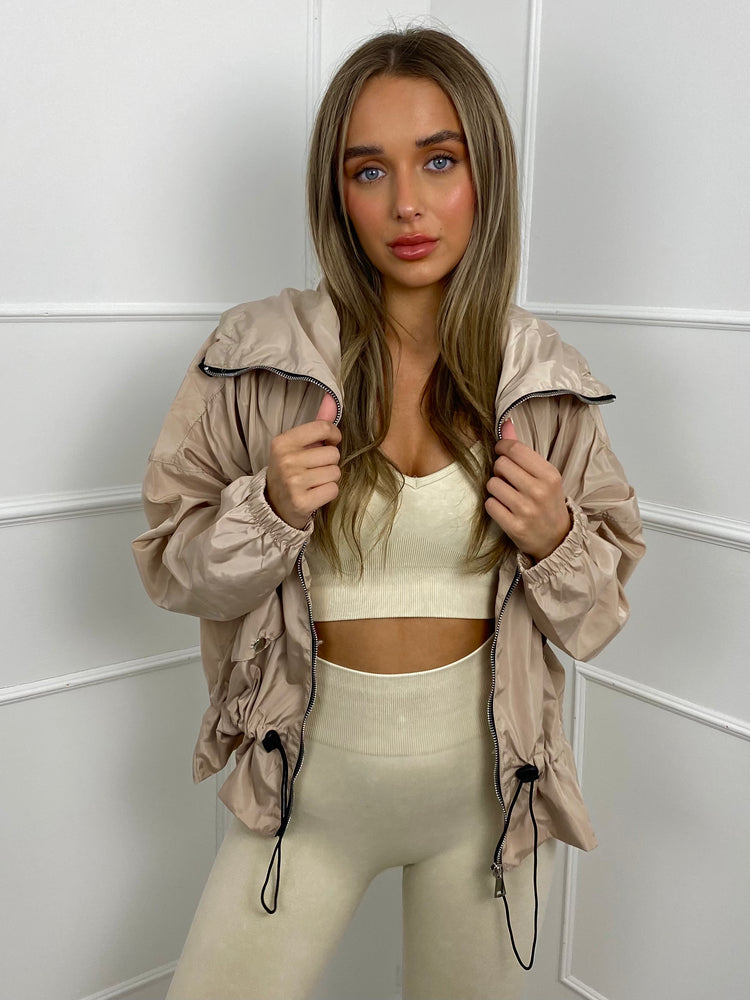 Frill Detail Pull In Wind Jacket - Beige