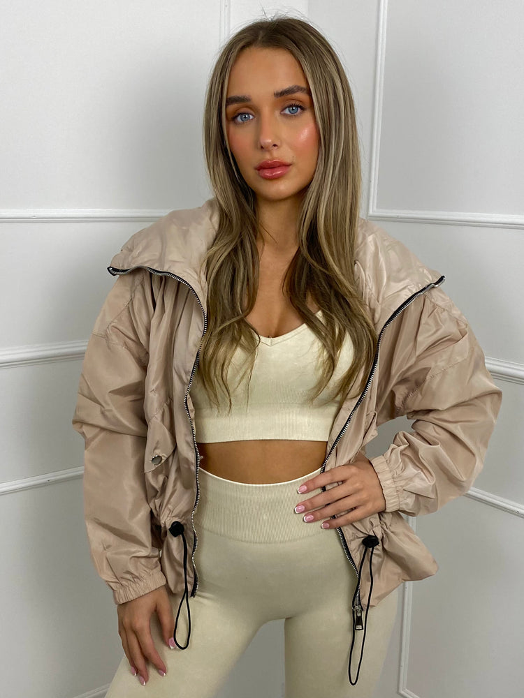 Frill Detail Pull In Wind Jacket - Beige