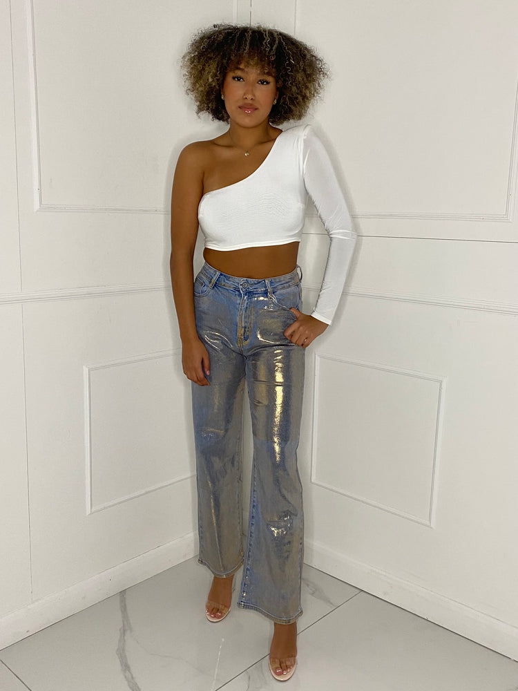 Gold Metallic Jeans - Blue