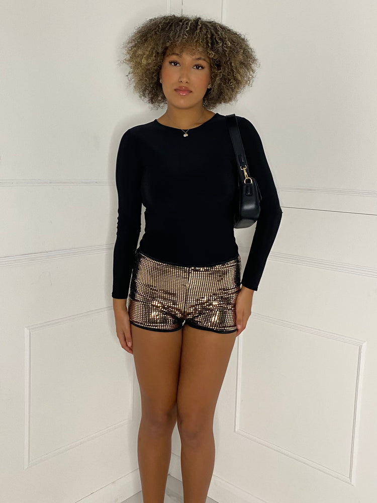 Low Waisted Sequin Shorts - Gold
