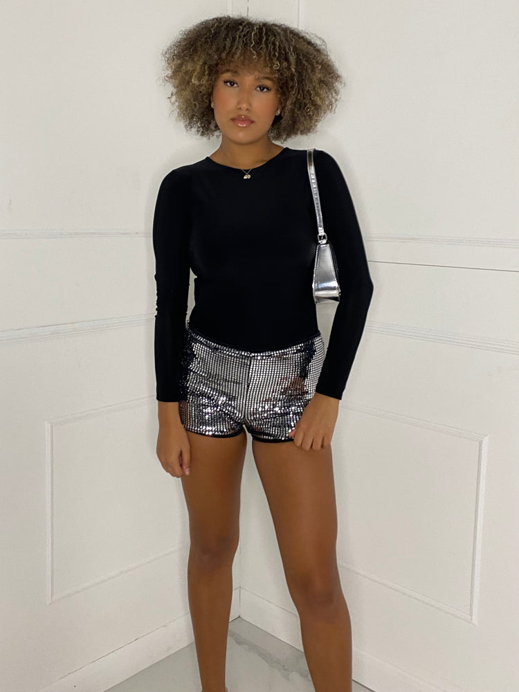 Low Waisted Sequin Shorts - Silver