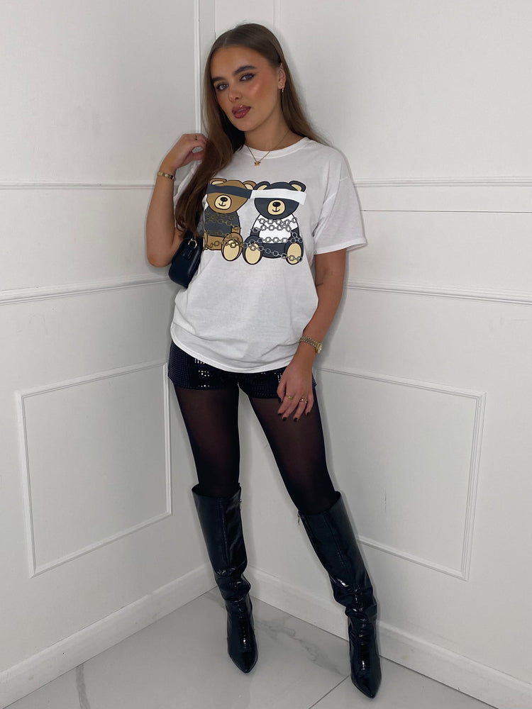 Double Teddy Chain Print T-Shirt - White