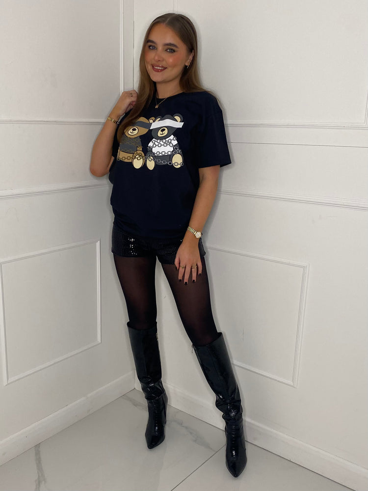 Double Teddy Chain Print T-Shirt - Black