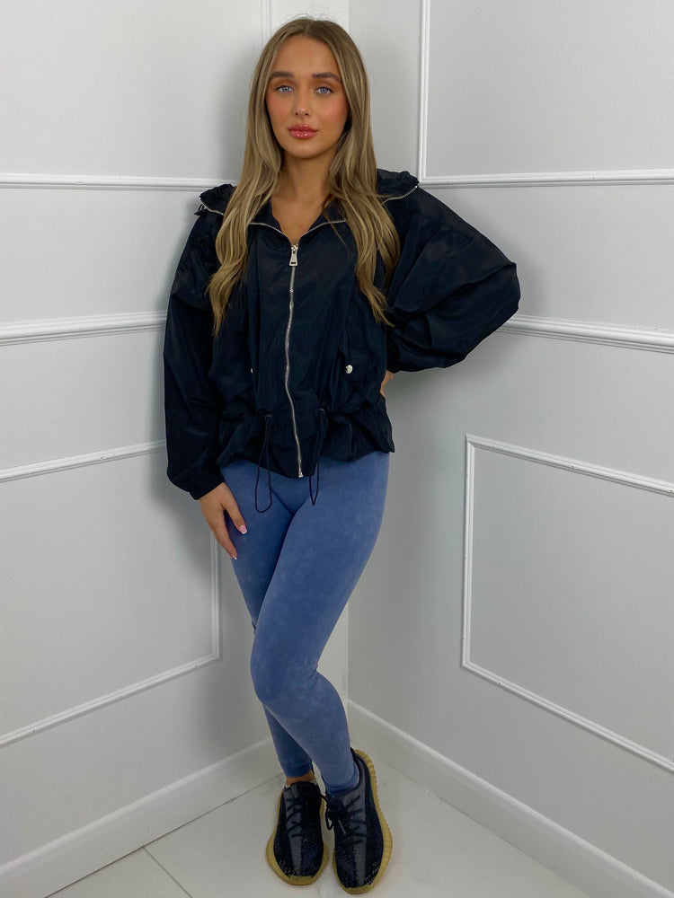 Frill Detail Pull In Wind Jacket - Black