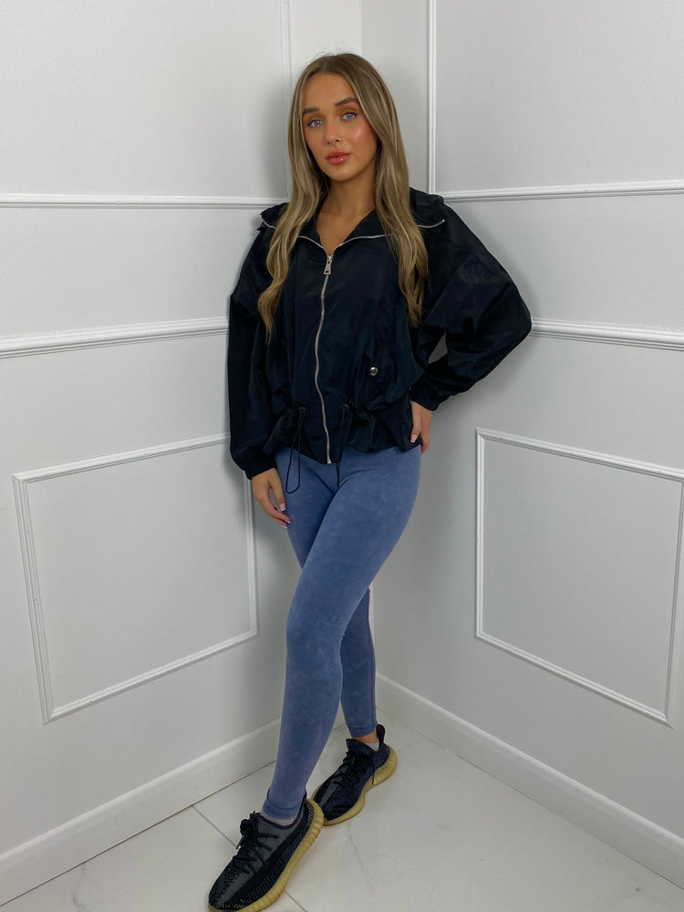 Frill Detail Pull In Wind Jacket - Black