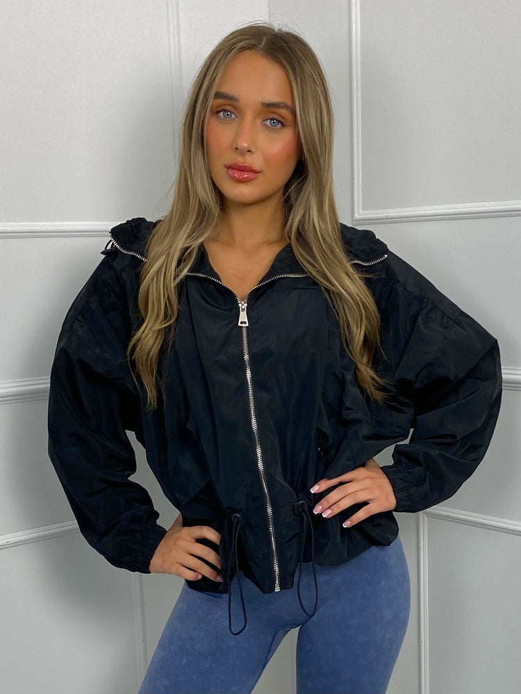Frill Detail Pull In Wind Jacket - Black