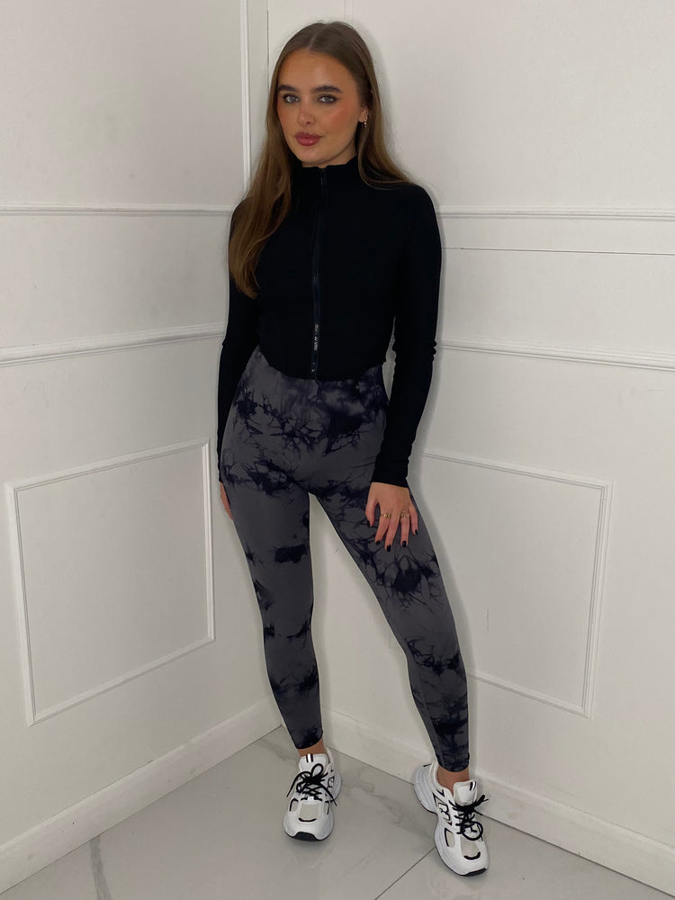 Ruched Bum Gym Leggings - Grey Tie Dye