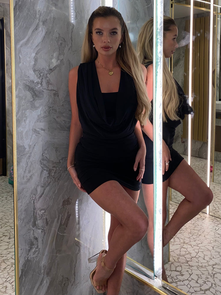 Cowl Neck Sleeveless Dress - Black
