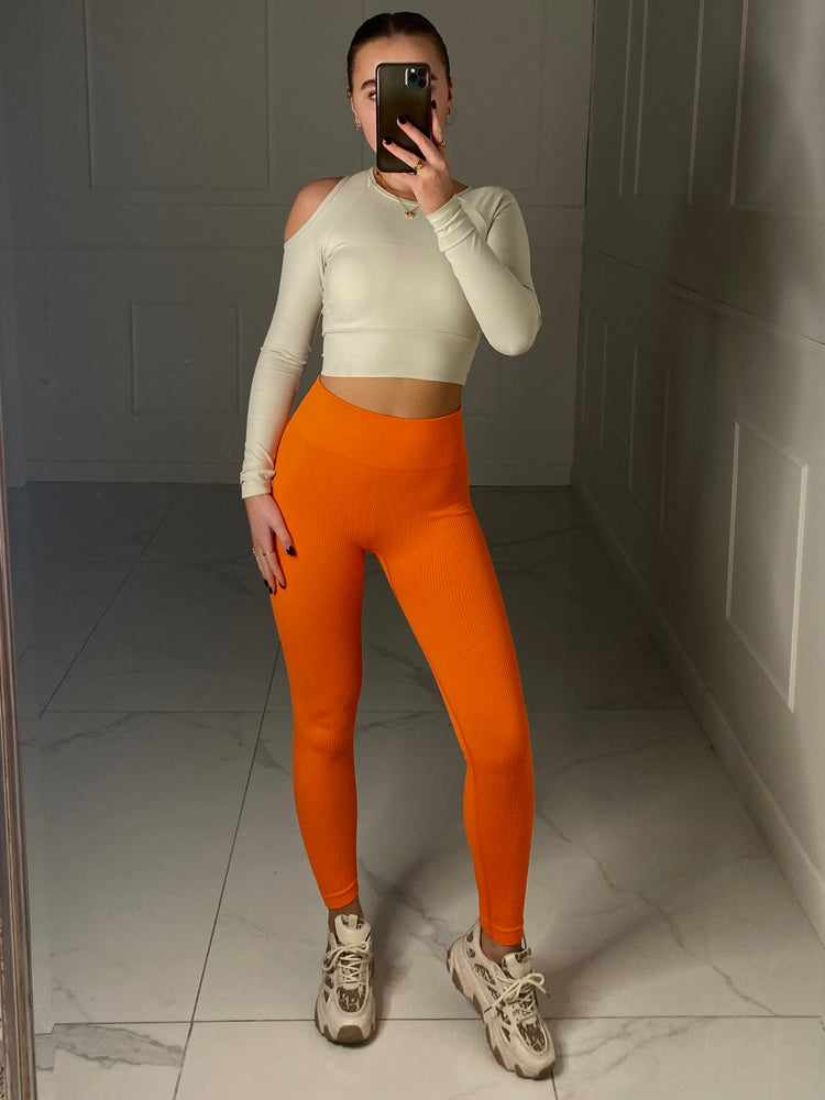 Seamless Ribbed Leggings - Orange