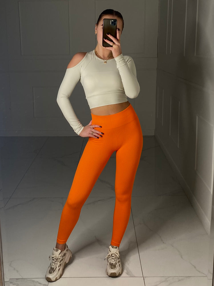 Seamless Ribbed Leggings - Orange