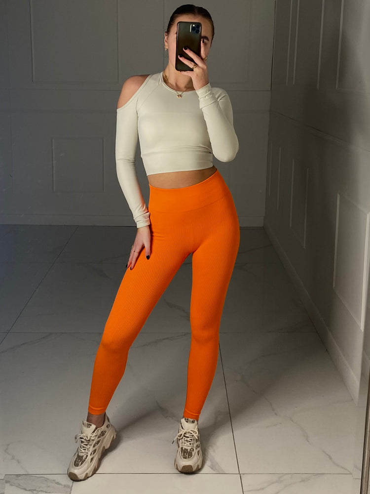 Seamless Ribbed Leggings - Orange