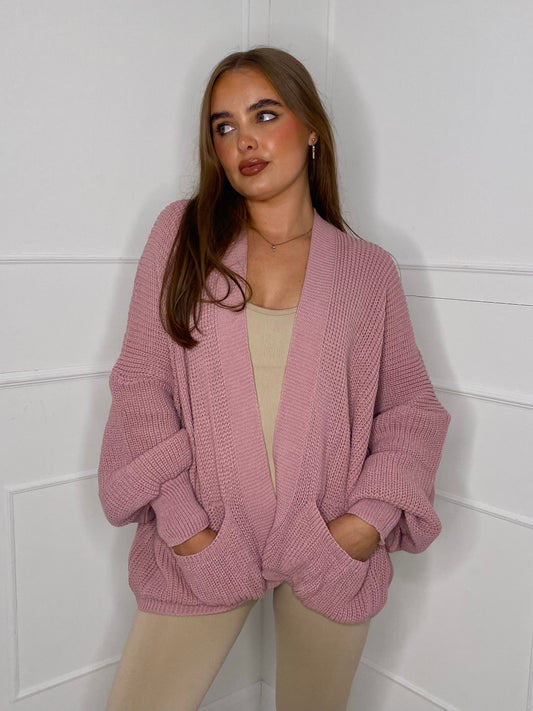 Balloon Sleeve Knitted Cardigan - Baby Pink