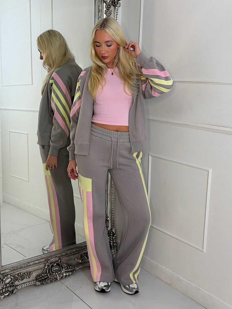 Stripe Block Contrast Detail Zip Up Tracksuit - Dove Grey