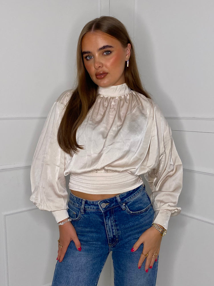 Satin High Neck Top - Cream