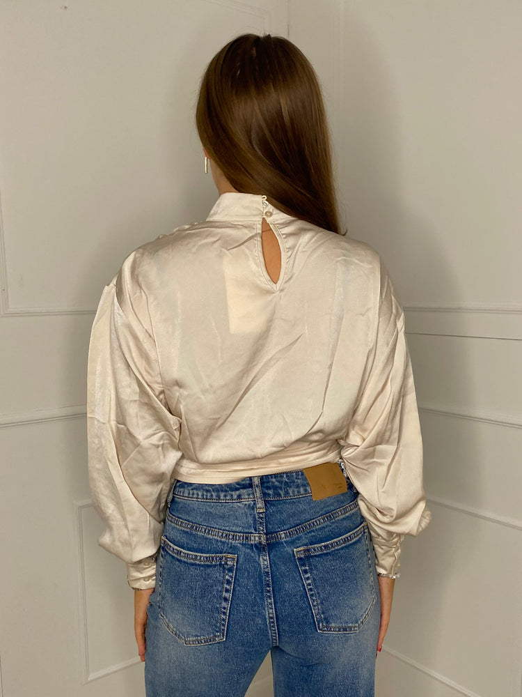 Satin High Neck Top - Cream