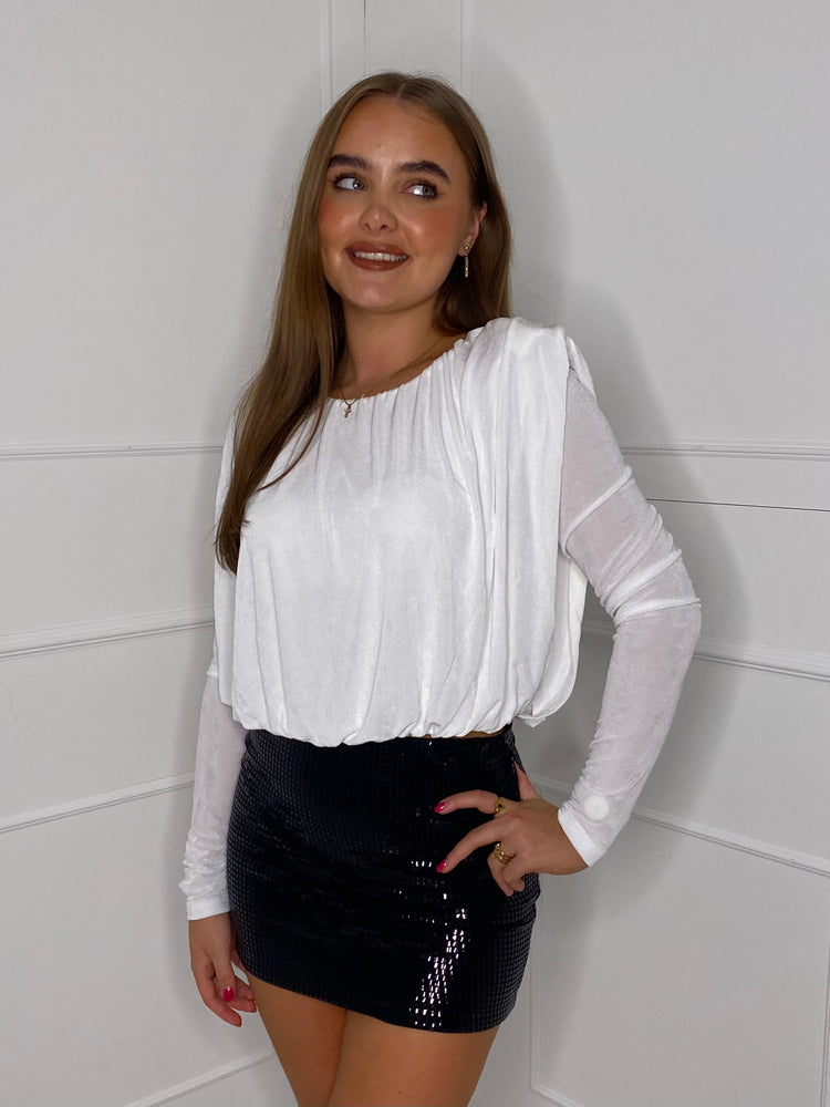 Padded Shoulder Drape Top- White