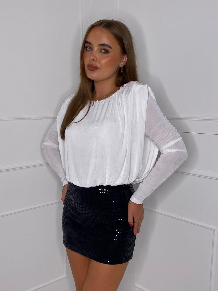 Padded Shoulder Drape Top- White