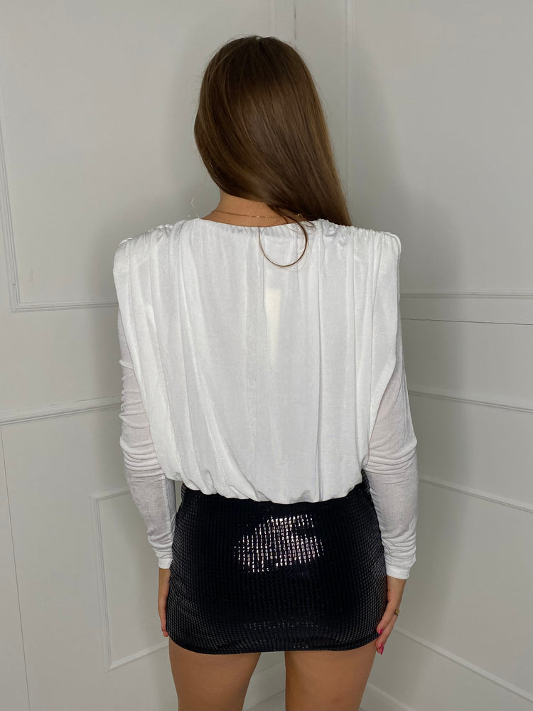 Padded Shoulder Drape Top- White