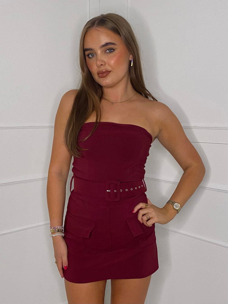 Belted Cargo Style Playsuit - Wine