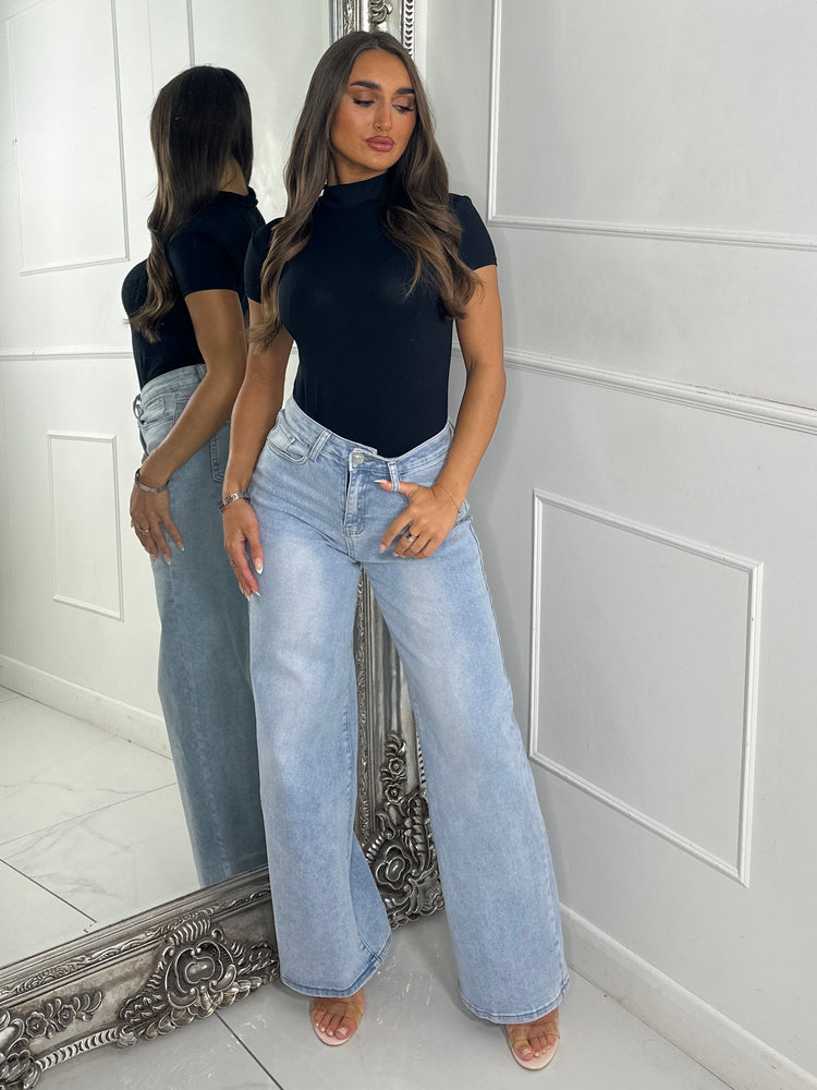 High Waist Wide Leg Denim Jeans - Light Wash